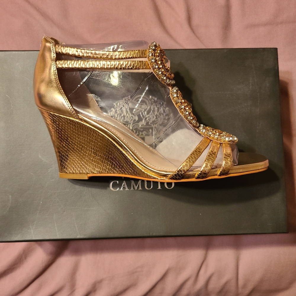 Vince Camuto Gold Jeweled Wedge Sandal